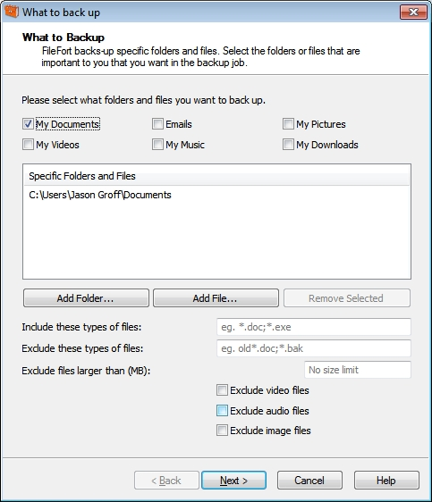 screenshot of FileFort Backup Software